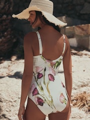 Cream Tulip Print Shaping Tummy Control Swimsuit - Image 3 of 9