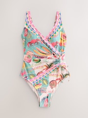 Conversational Print Ruched Side Tummy Shaping Control Swimsuit - Image 5 of 9