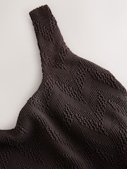 Brown Textured Scoop Neck Tummy Control Swimsuit - Image 8 of 9