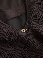 Brown Textured Scoop Neck Tummy Control Swimsuit - Image 9 of 9