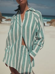 Green/White Summer Shirt With Linen - Image 3 of 8