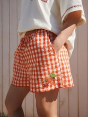Red Textured Gingham Summer Shorts - Image 1 of 5