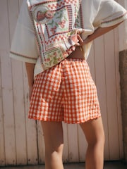 Red Textured Gingham Summer Shorts - Image 4 of 5