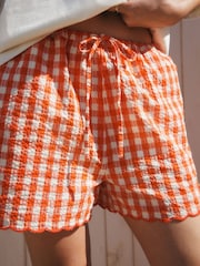 Red Textured Gingham Summer Shorts - Image 5 of 5