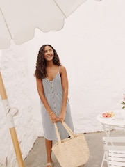 Raya azul - Vestido a media pierna de punto con botones - Imagen 2 de 8