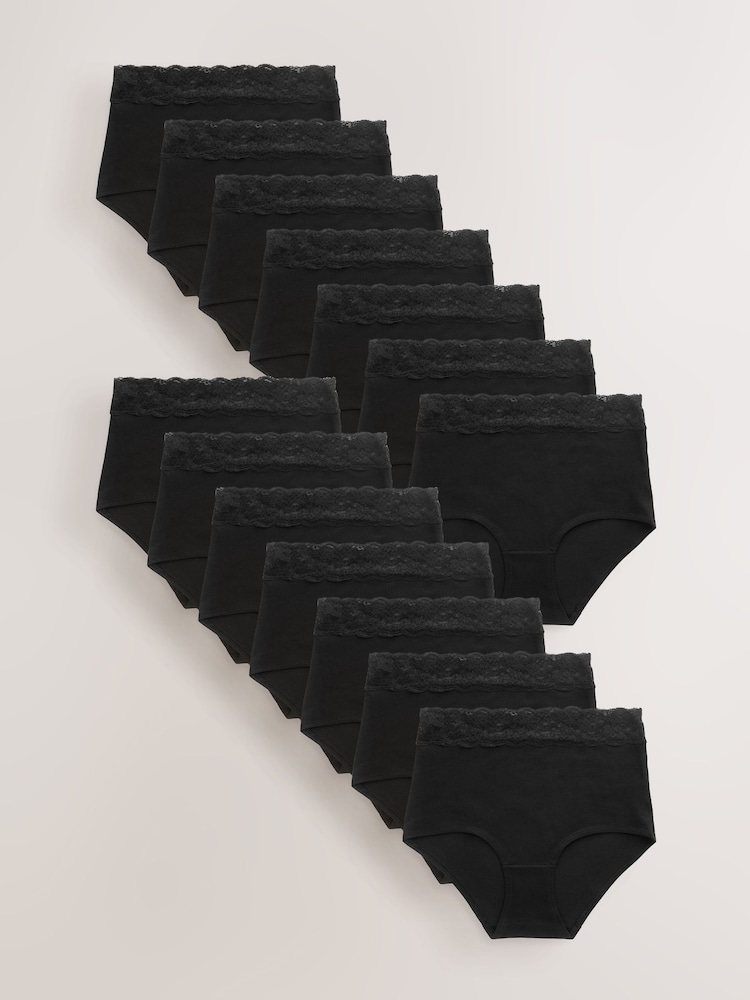 Black Full Brief Cotton and Lace Knickers 14 Pack - Image 1 of 5
