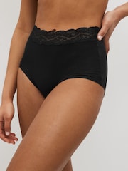 Black Full Brief Cotton and Lace Knickers 14 Pack - Image 3 of 5