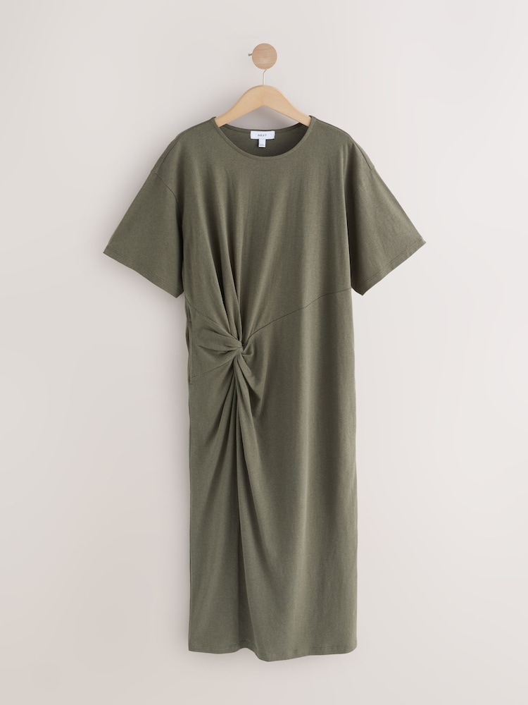 Khakigrün - Jersey Twist T-Shirt Summer Dress - Bild 1 von 3