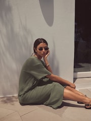 Khakigrün - Jersey Twist T-Shirt Summer Dress - Bild 2 von 3