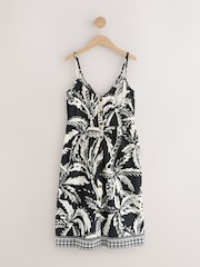 Schwarz/Weiß mit Palmenprint - Jersey-Midikleid mit Knopfleiste - Bild 1 von 3