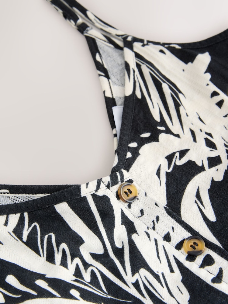 Schwarz/Weiß mit Palmenprint - Jersey-Midikleid mit Knopfleiste - Bild 2 von 3