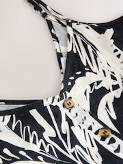 Black/White Palm Print Jersey Button Down Midi Dress - Image 6 of 7