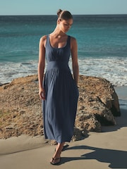 Marineblau/blau - Tailliertes Sommer-Midikleid aus Jersey - Bild 1 von 3