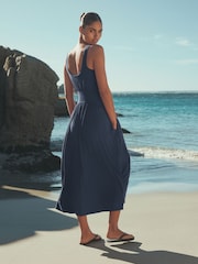 Bleu marine - Robe d’été mi-longue à taille jersey - Image 4 de 8