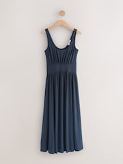 Bleu marine - Robe d’été mi-longue à taille jersey - Image 6 de 8