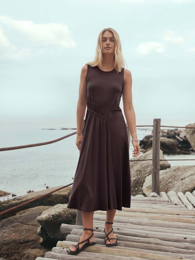 Chocolate Brown Jersey Midi Dress - Image 1 of 7