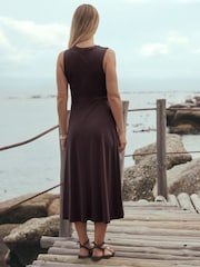 Chocolate Brown Jersey Midi Dress - Image 3 of 7