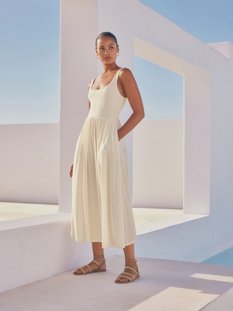 Cream Jersey Waisted Summer Dress - Image 2 of 7