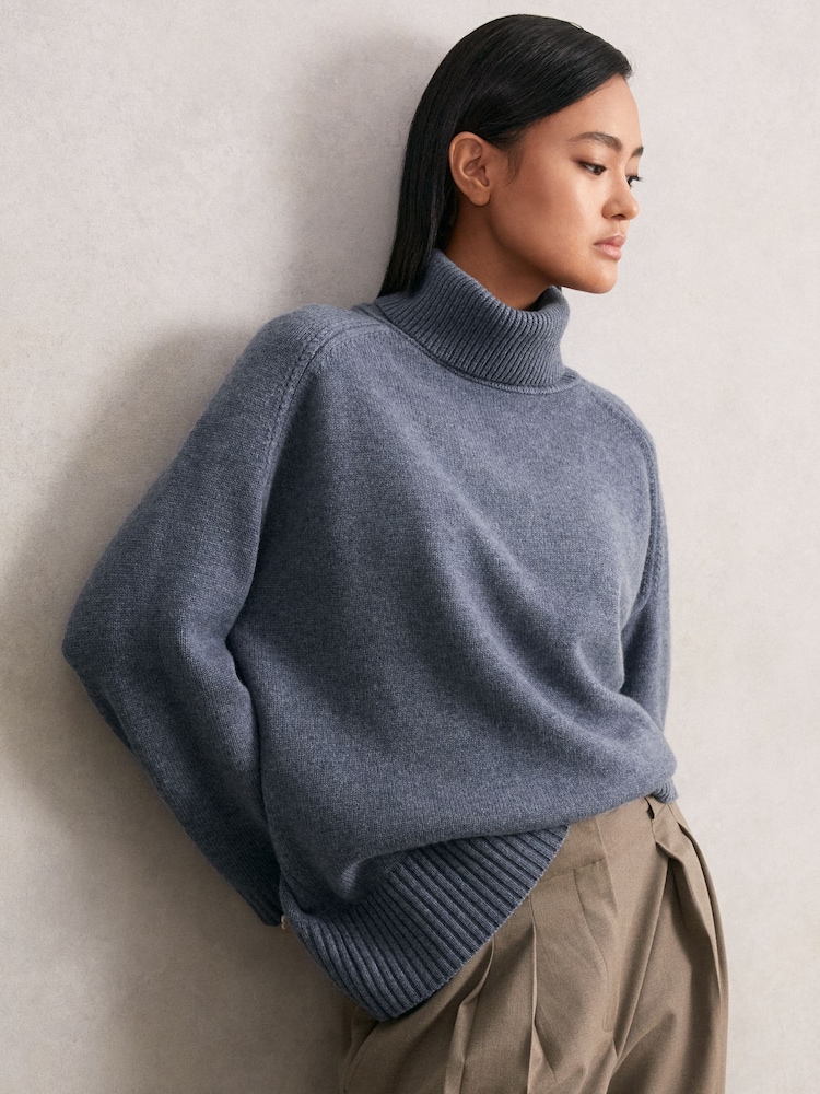 Reiss Blue Marl Brooklyn Wool-Cashmere Roll-Neck Jumper - Image 1 of 6 Reiss Blue Marl Brooklyn Wool-Cashmere Roll-Neck Jumper - Image 1 of 6