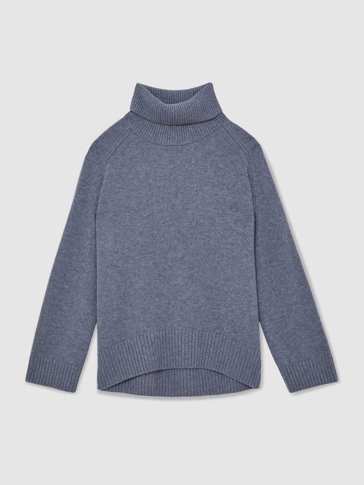 Reiss Blue Marl Brooklyn Wool-Cashmere Roll-Neck Jumper - Image 2 of 6 Reiss Blue Marl Brooklyn Wool-Cashmere Roll-Neck Jumper - Image 2 of 6