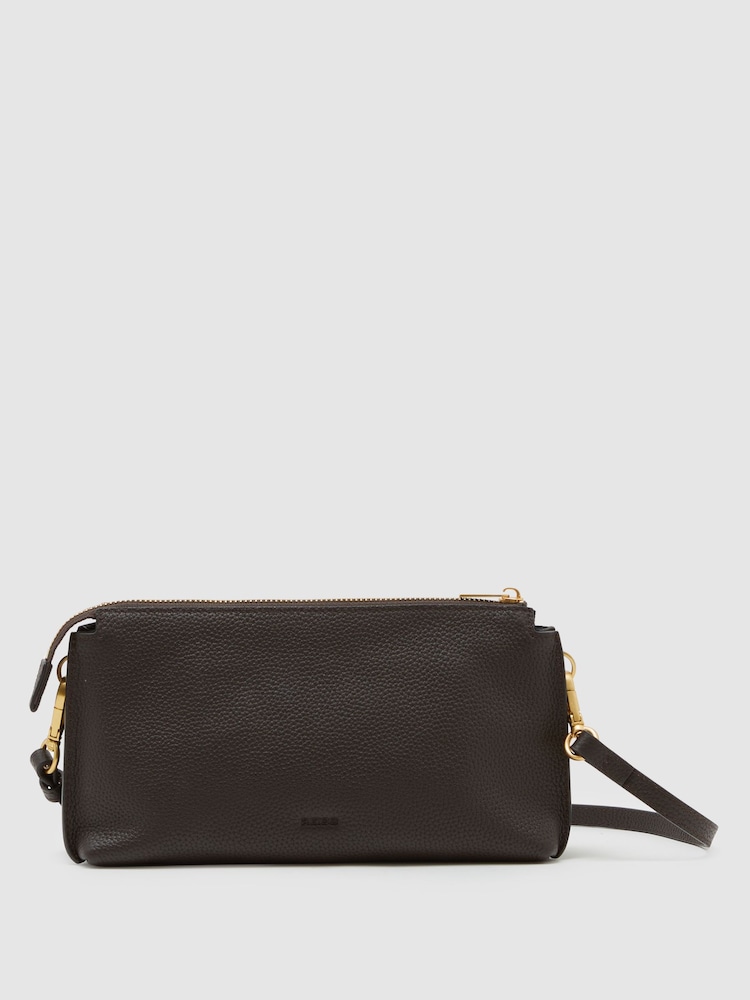 Reiss Brown Muriel Leather Double-Pouch Crossbody Bag - Image 1 of 6 Reiss Brown Muriel Leather Double-Pouch Crossbody Bag - Image 1 of 6