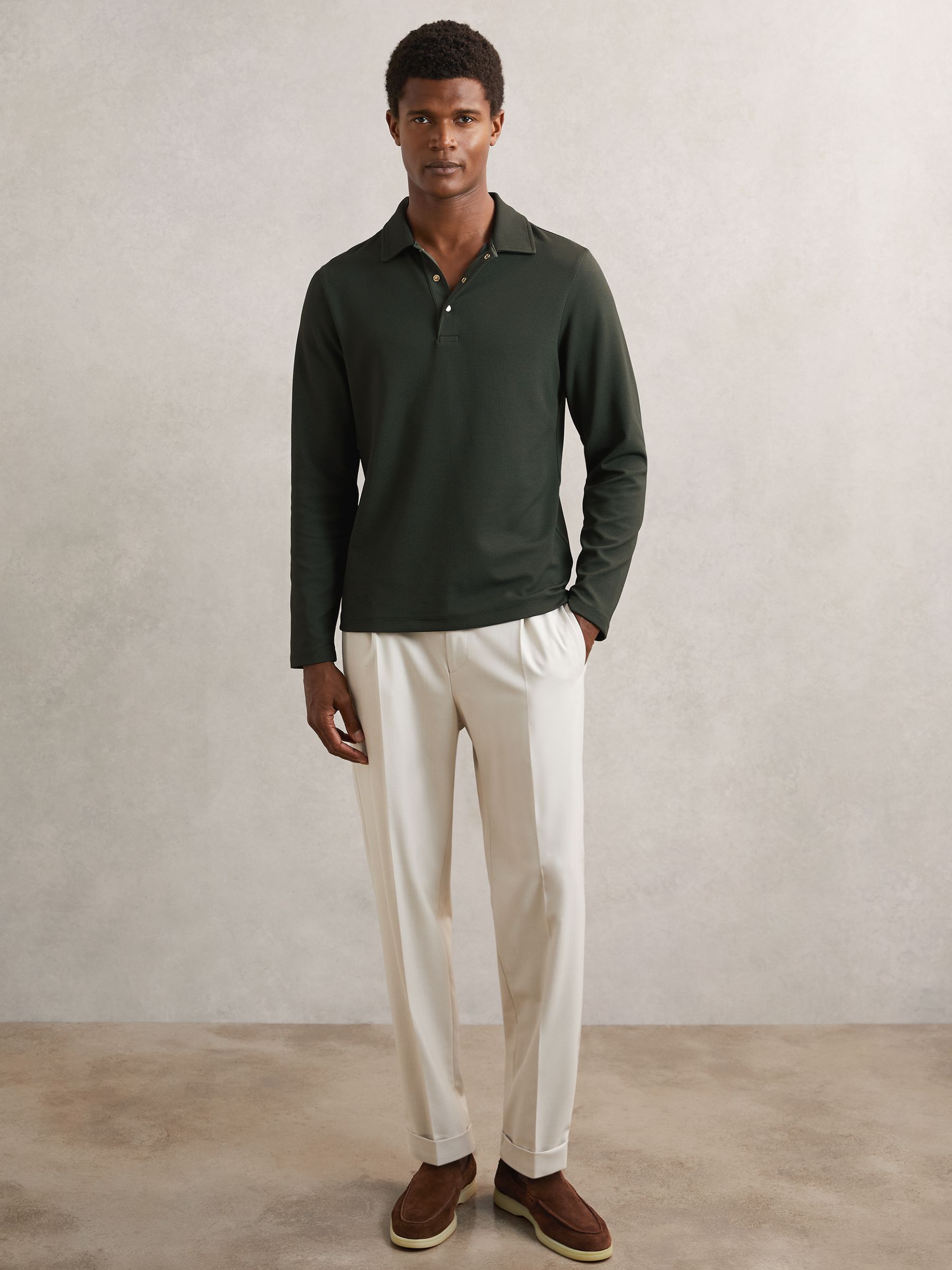 Buy Reiss Green Tivolli Textured Press-Stud Polo Shirt from the