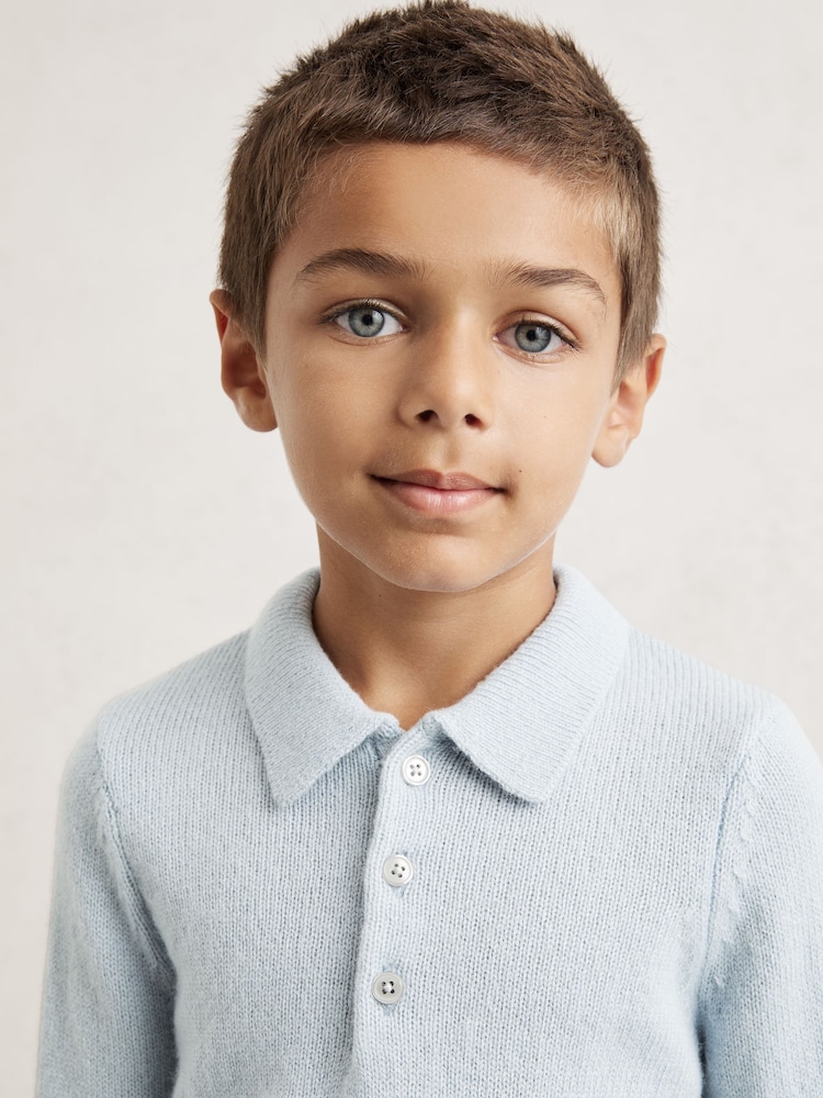 Reiss Blue Fog Deansgate Wool And Cashmere Polo Jumper - Image 1 of 4 Reiss Blue Fog Deansgate Wool And Cashmere Polo Jumper - Image 1 of 4