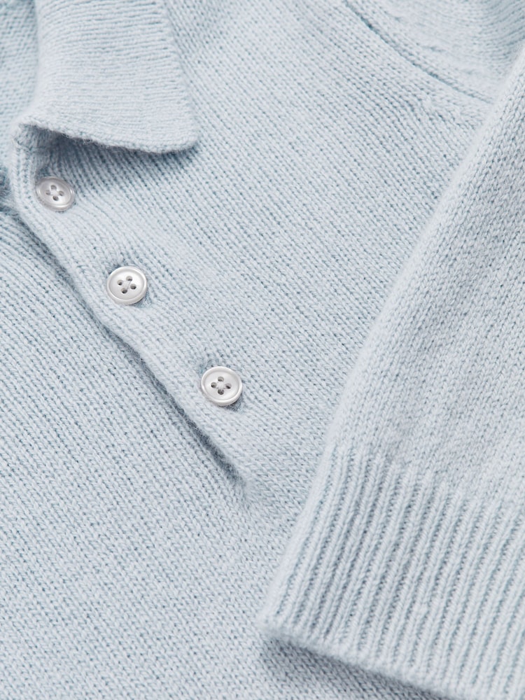 Reiss Blue Fog Deansgate Wool And Cashmere Polo Jumper - Image 4 of 4 Reiss Blue Fog Deansgate Wool And Cashmere Polo Jumper - Image 4 of 4
