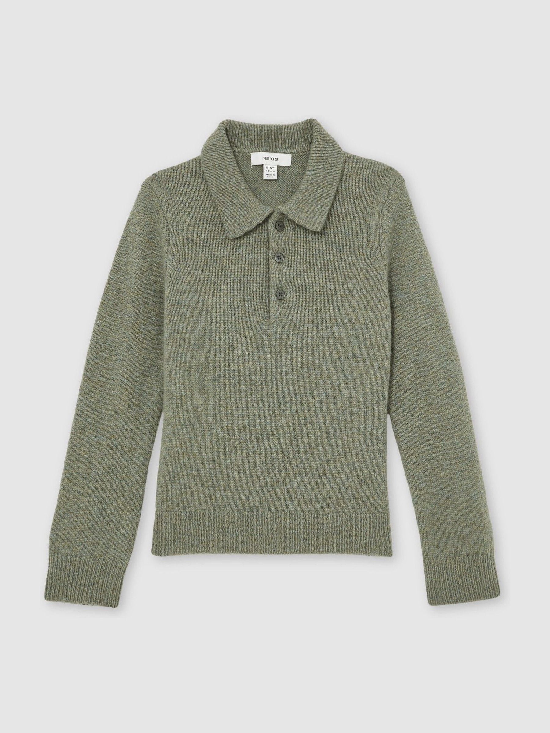 Reiss Sage Green Deansgate 13-14 Yrs Wool And Cashmere Polo Jumper In Green