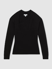 Reiss Black Zoie Wool-Blend Asymmetric Knit Top - Image 2 of 6
