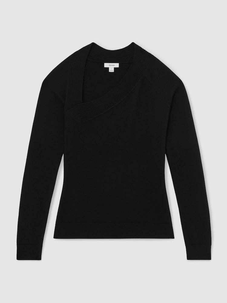Reiss Black Zoie Wool-Blend Asymmetric Knit Top - Image 2 of 6 Reiss Black Zoie Wool-Blend Asymmetric Knit Top - Image 2 of 6