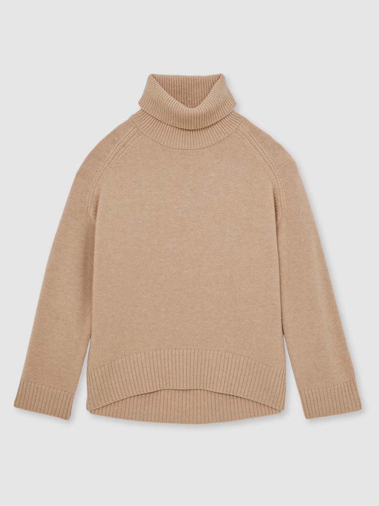 Reiss Oatmeal Neutral Brooklyn Wool-Cashmere Roll-Neck Jumper - Image 2 of 6 Reiss Oatmeal Neutral Brooklyn Wool-Cashmere Roll-Neck Jumper - Image 2 of 6