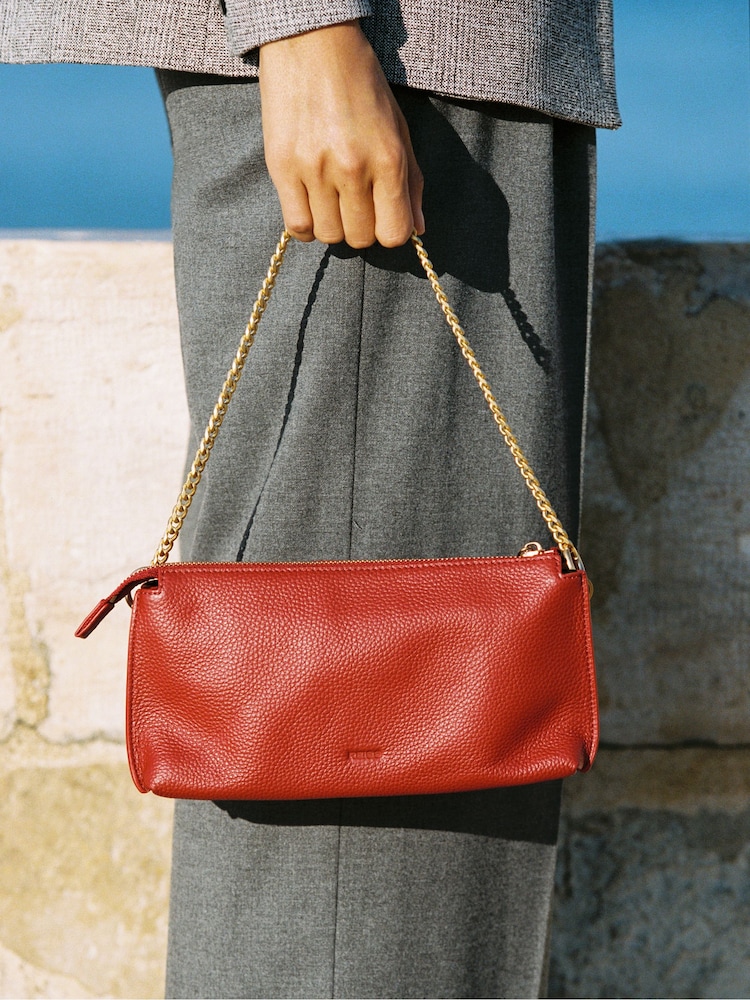 Reiss Red Muriel Leather Double-Pouch Crossbody Bag - Image 1 of 5