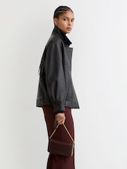 Reiss Burgundy Talia Leather Chain-Strap Shoulder Bag - Image 1 of 6