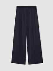 Reiss Navy Neave Wool-Blend Pinstripe Wide-Leg Trousers - Image 2 of 7
