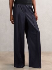 Reiss Navy Neave Wool-Blend Pinstripe Wide-Leg Trousers - Image 3 of 7
