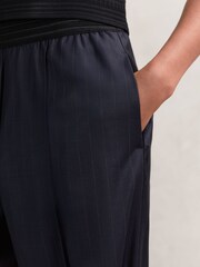Reiss Navy Neave Wool-Blend Pinstripe Wide-Leg Trousers - Image 4 of 7