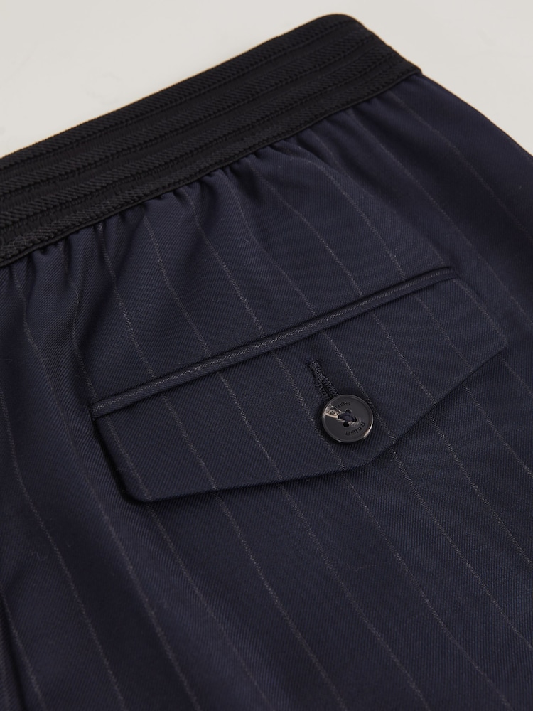 Reiss Navy Neave Wool-Blend Pinstripe Wide-Leg Trousers - Image 7 of 7