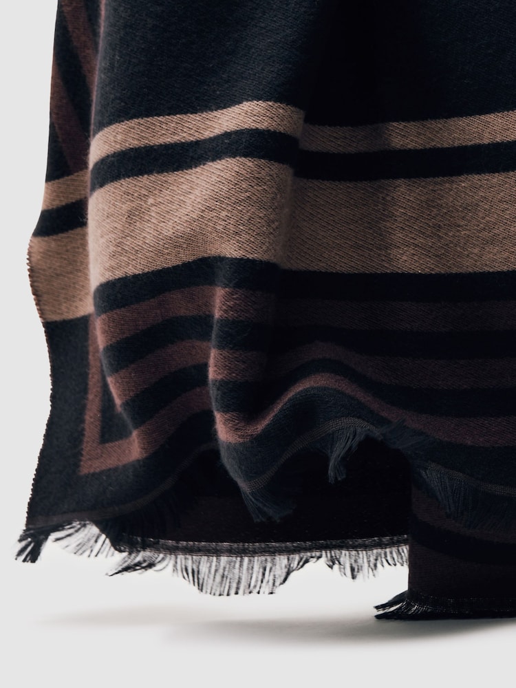 Reiss Navy Camila Border Stripe Fringed Scarf - Image 6 of 6 Reiss Navy Camila Border Stripe Fringed Scarf - Image 6 of 6