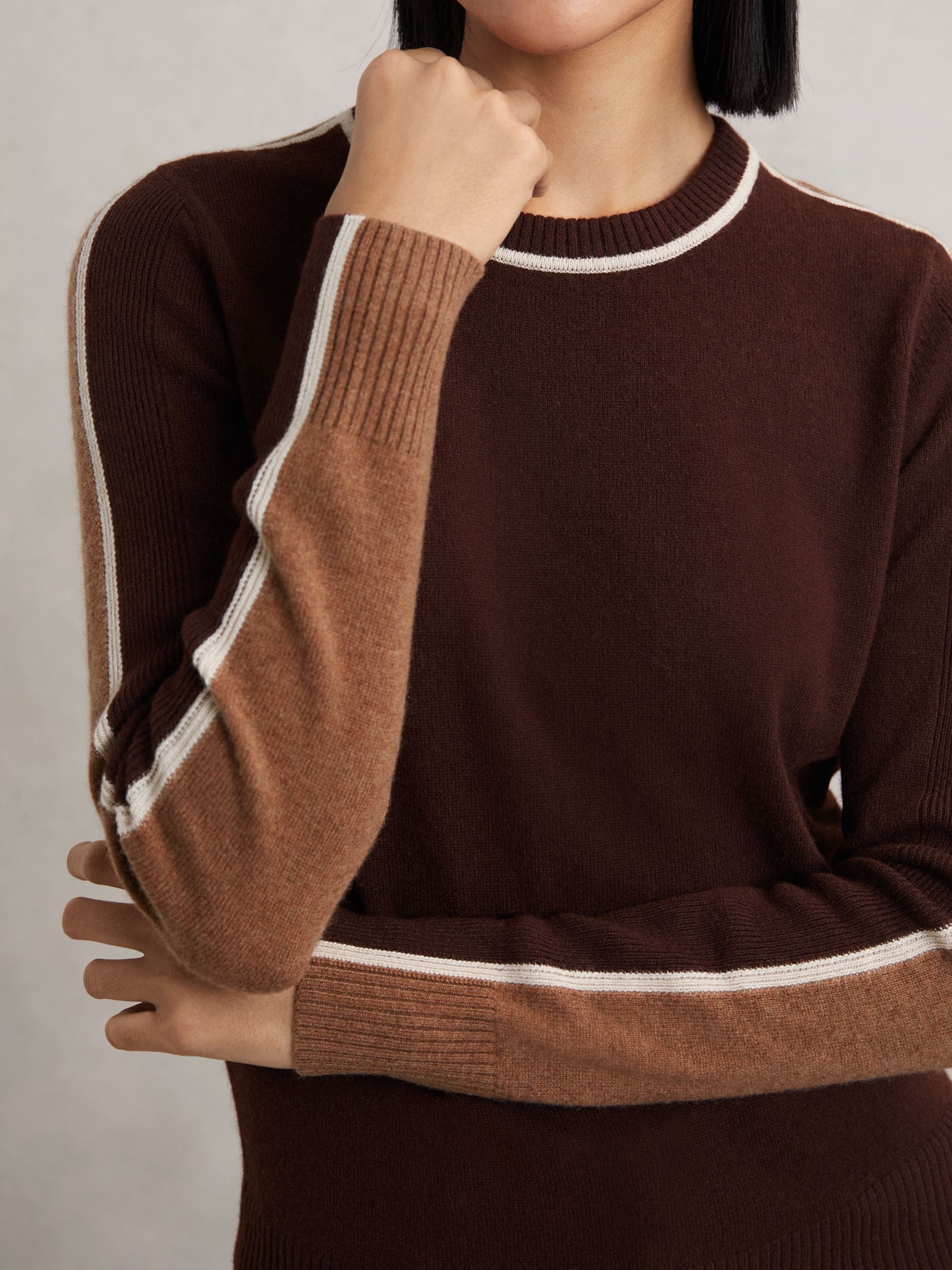 Buy Reiss Burgundy/Tan Anne Wool-Blend Colour-Block Jumper With