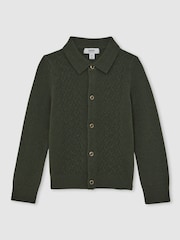 Reiss Forest Green Gideon 13-14 yrs Wool V-Stitch Button-Through Cardigan - Image 1 of 4