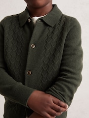 Reiss Forest Green Gideon 13-14 yrs Wool V-Stitch Button-Through Cardigan - Image 3 of 4