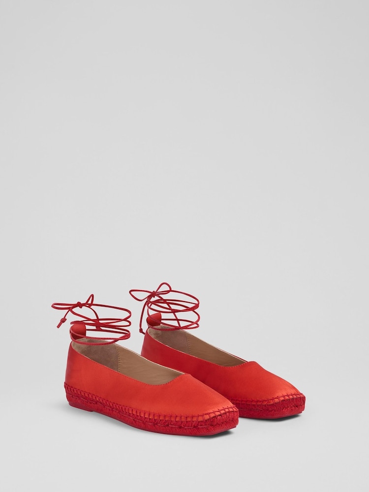 LK Bennett Red Mia Tie Espadrille Shoes - Image 2 of 4