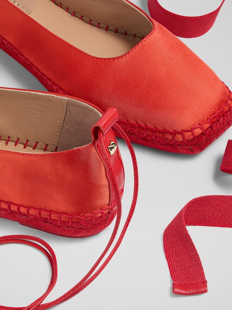 LK Bennett Red Mia Tie Espadrille Shoes - Image 4 of 4