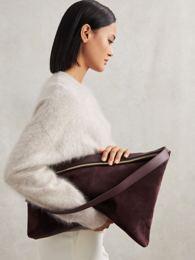 Reiss Burgundy Vigo Grained Leather Tote Bag - Image 2 of 5 Reiss Burgundy Vigo Grained Leather Tote Bag - Image 2 of 5