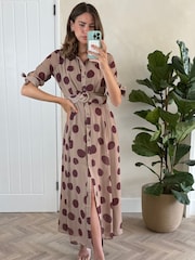 Style Cheat Brown Daphne Belted Shirt Dress - Image 1 of 4