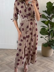 Style Cheat Brown Daphne Belted Shirt Dress - Image 3 of 4