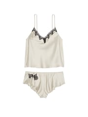 Victoria's Secret Cream Satin Lace Trim Cami Set - Image 3 of 4