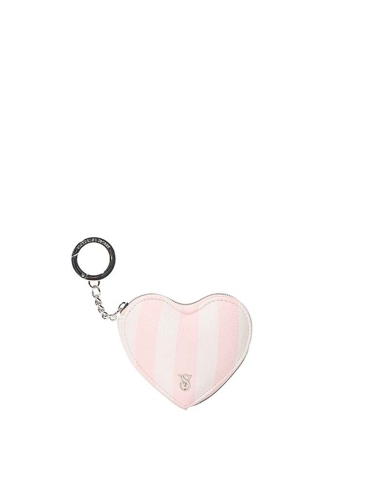 Victoria's Secret Heritage Stripe Pink Heart Pouch Keyring - Image 1 of 3