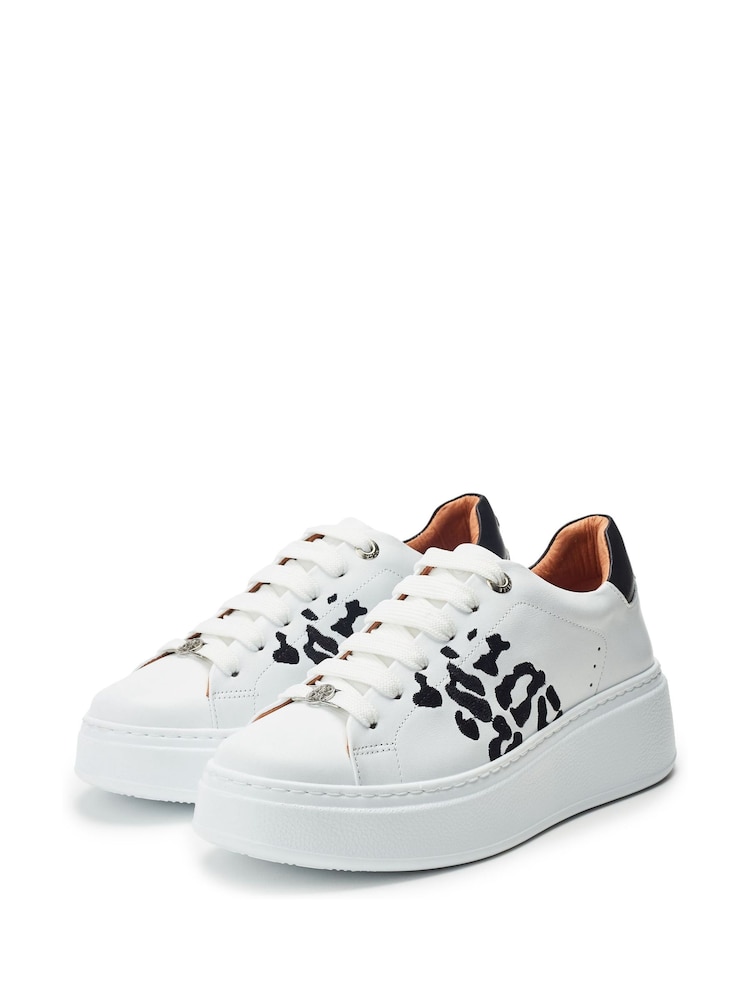 Moda in Pelle Ambretta Leopard Stitch Feature White Trainers - Image 2 of 4